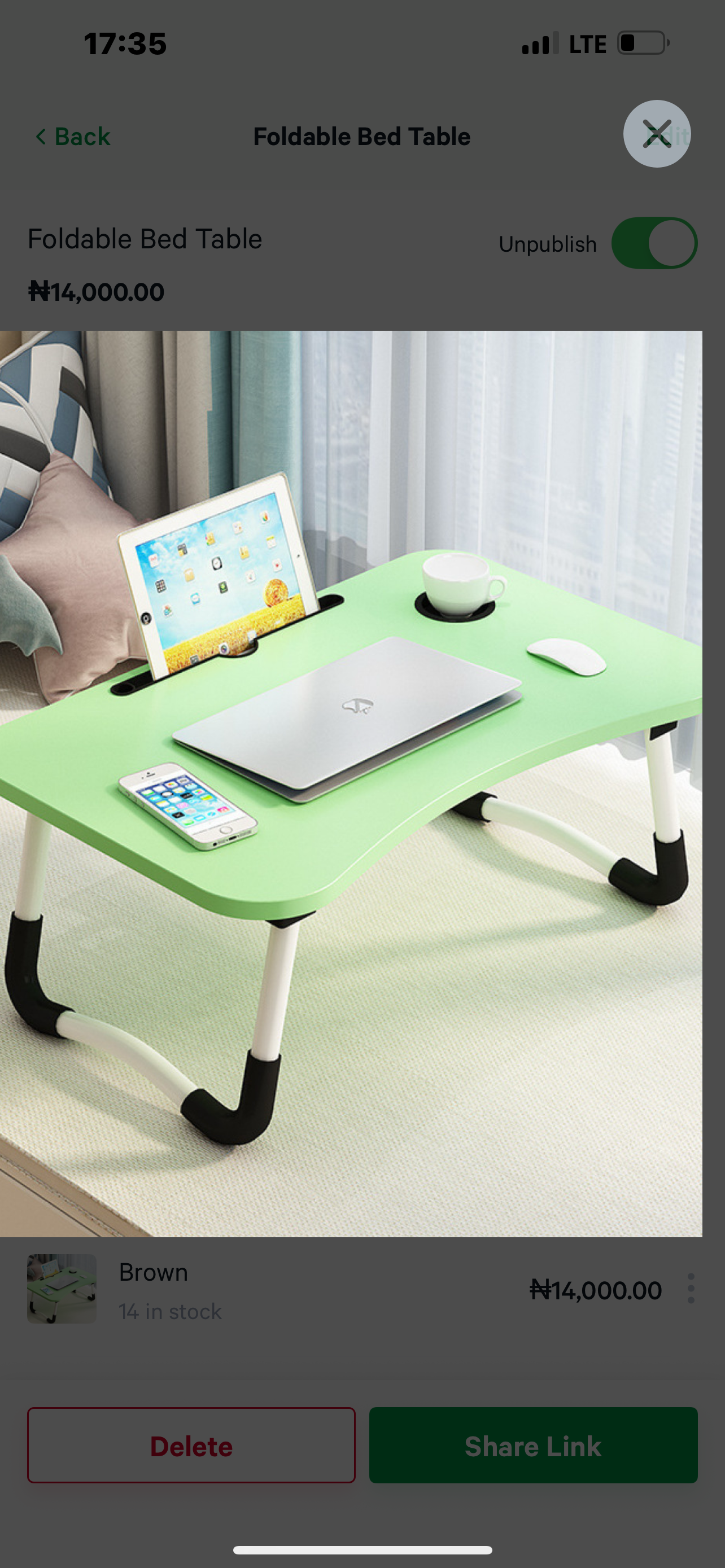 Foldable bed table