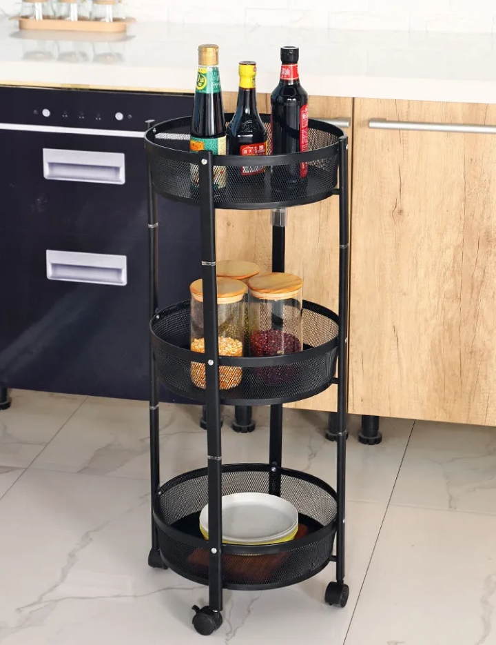 Multifunctional collapsible Three layer round trolley