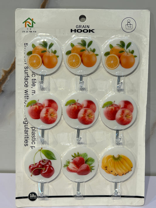 9 piece fruit design adhesive hook set