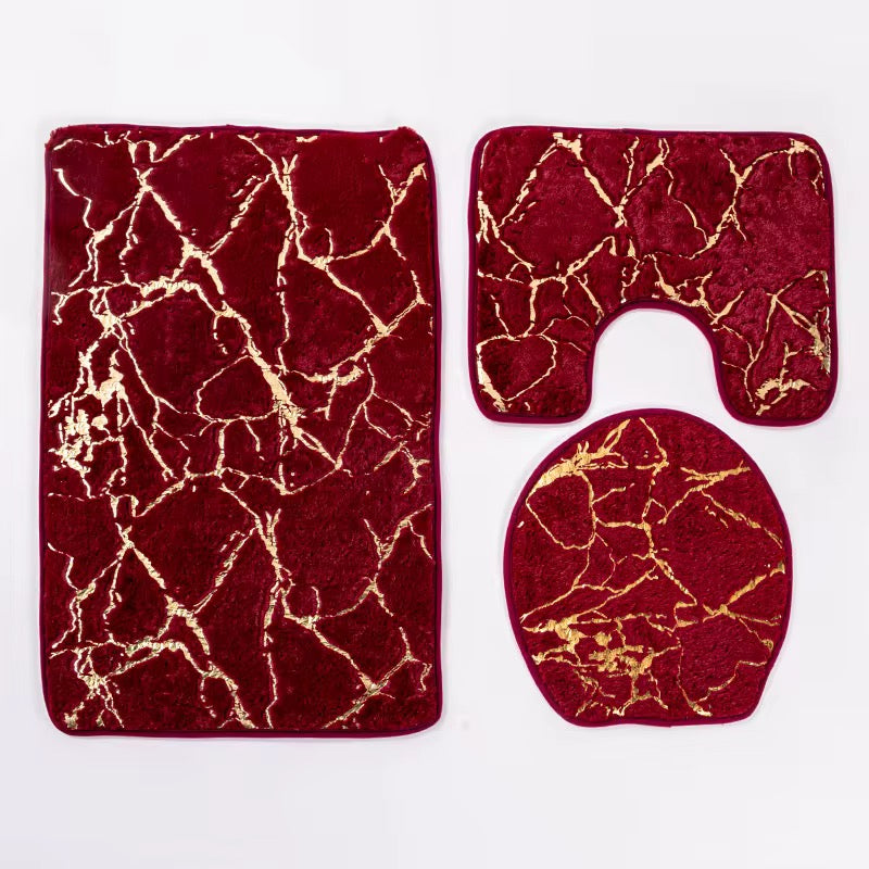 3 pcs Soft marble Rabbit fur non sleep bathroom mat set
