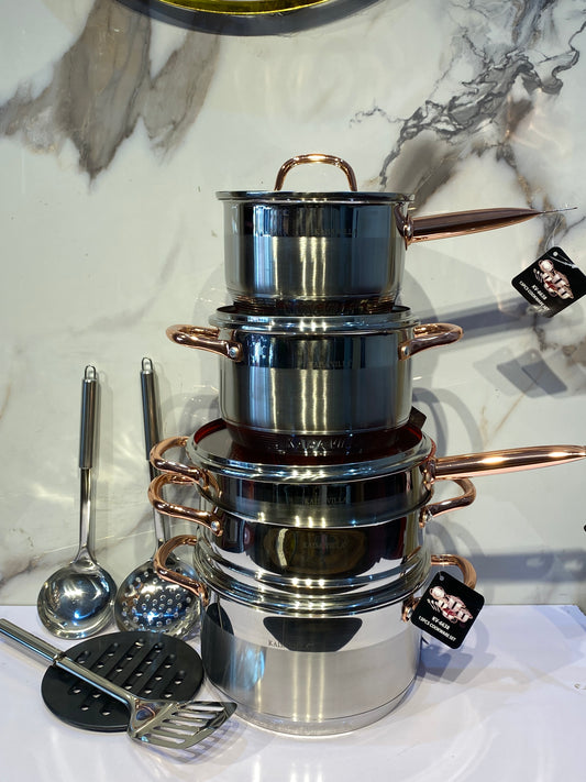 13pcs stainless steel cookware set with steamer