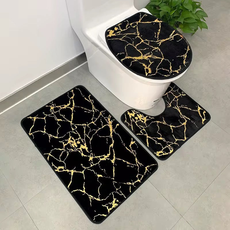 3 pcs Soft marble Rabbit fur non sleep bathroom mat set