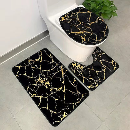 3 pcs Soft marble Rabbit fur non sleep bathroom mat set
