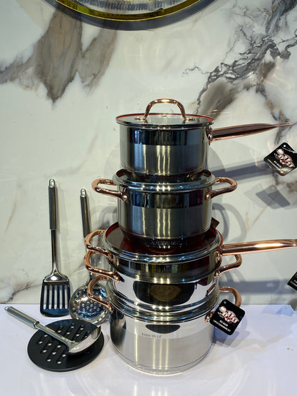 13pcs stainless steel cookware set with steamer