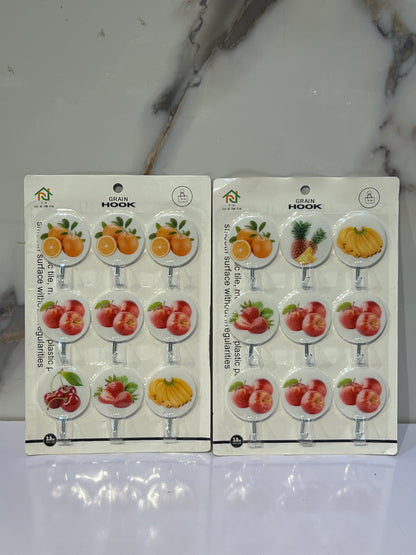 9 piece fruit design adhesive hook set