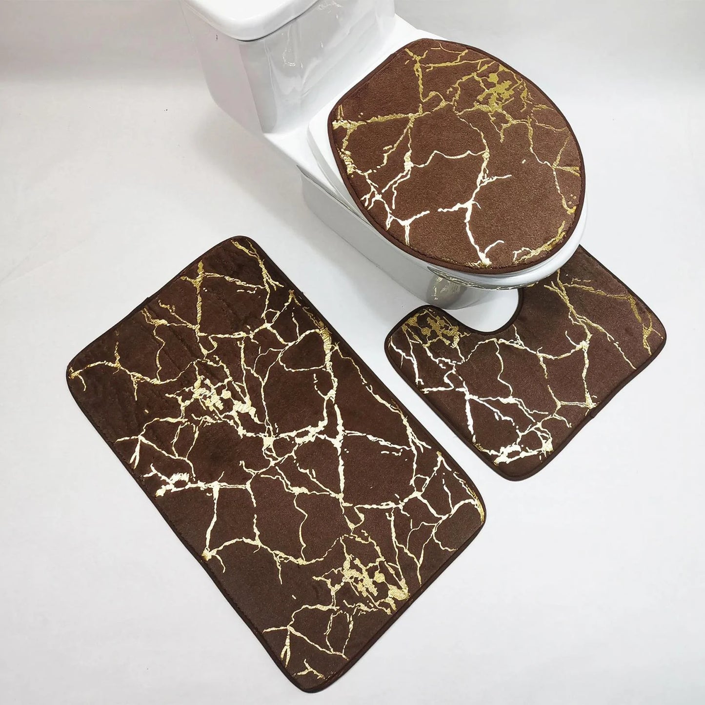 3 pcs Soft marble Rabbit fur non sleep bathroom mat set