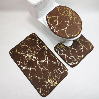 3 pcs Soft marble Rabbit fur non sleep bathroom mat set
