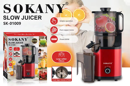 Sokany Slow Juicer 01009 800watts whole fruits high yield slow juicer.