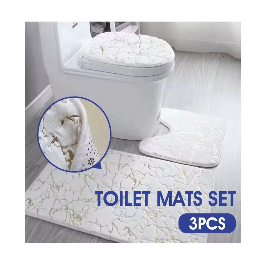 3 pcs Soft marble Rabbit fur non sleep bathroom mat set