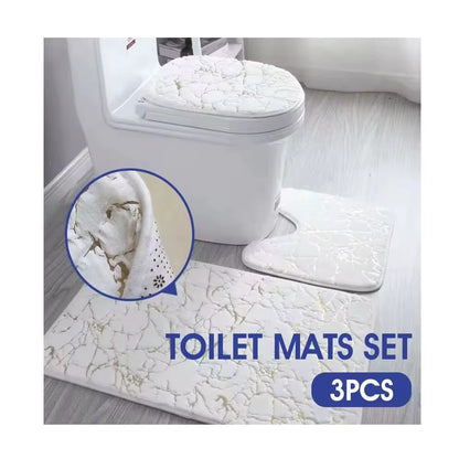 3 pcs Soft marble Rabbit fur non sleep bathroom mat set