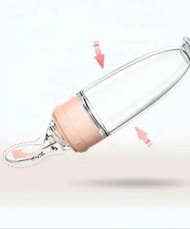 Silicone Baby feeding bottle with spoon with suction Buttom