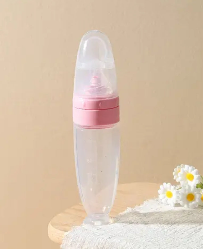 Silicone Baby feeding bottle with spoon with suction Buttom