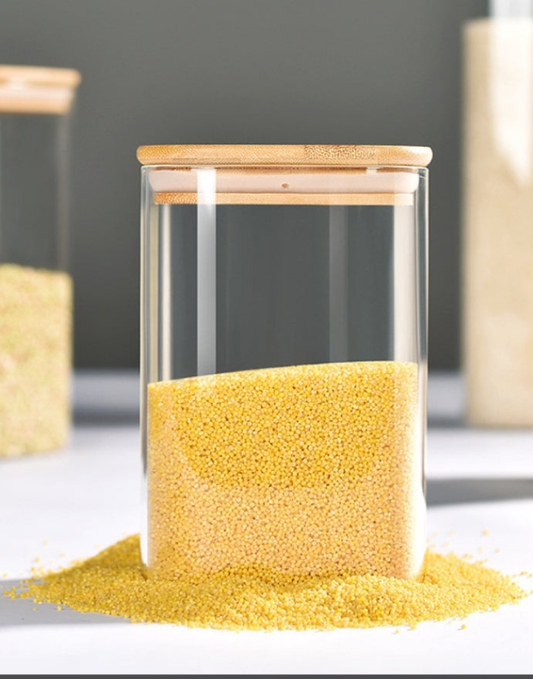Square Shaped Borosilicate Glass Jar with Bamboo Lid