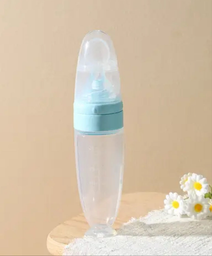 Silicone Baby feeding bottle with spoon with suction Buttom