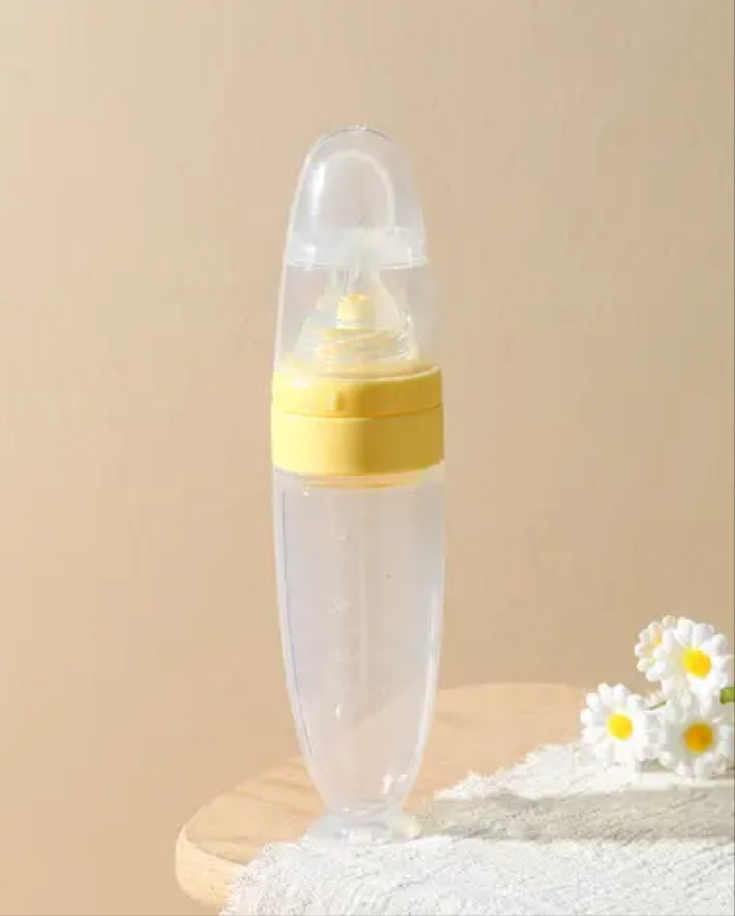 Silicone Baby feeding bottle with spoon with suction Buttom