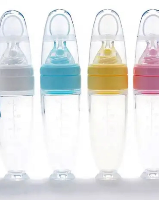Silicone Baby feeding bottle with spoon with suction Buttom