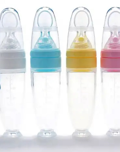 Silicone Baby feeding bottle with spoon with suction Buttom