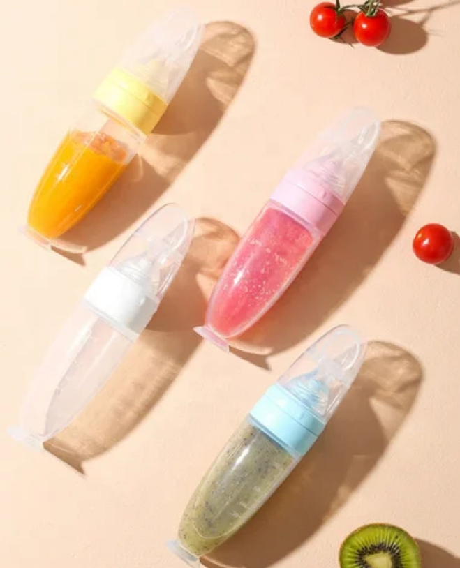Silicone Baby feeding bottle with spoon with suction Buttom