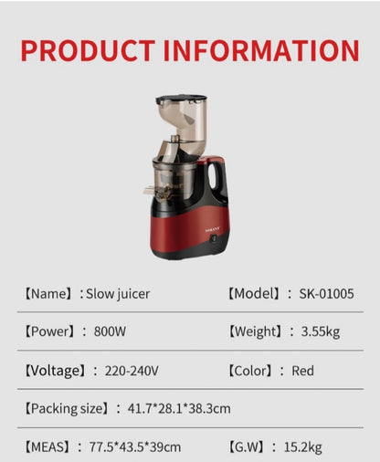 sokany 800w high performance slow juicer sk-01005