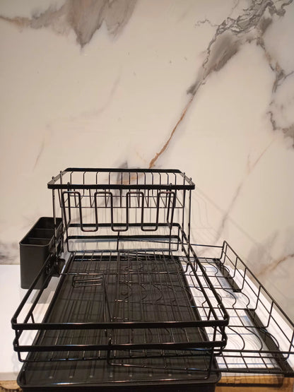 Dish draining rack with extendable bottom