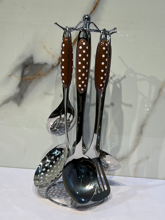 HR 904 Stainless steel cooking spoons set with hanger