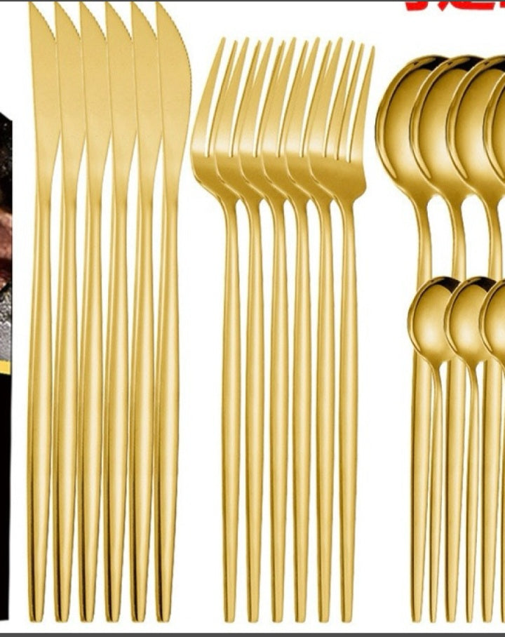 24 Piece Gold Cutlery Set 1