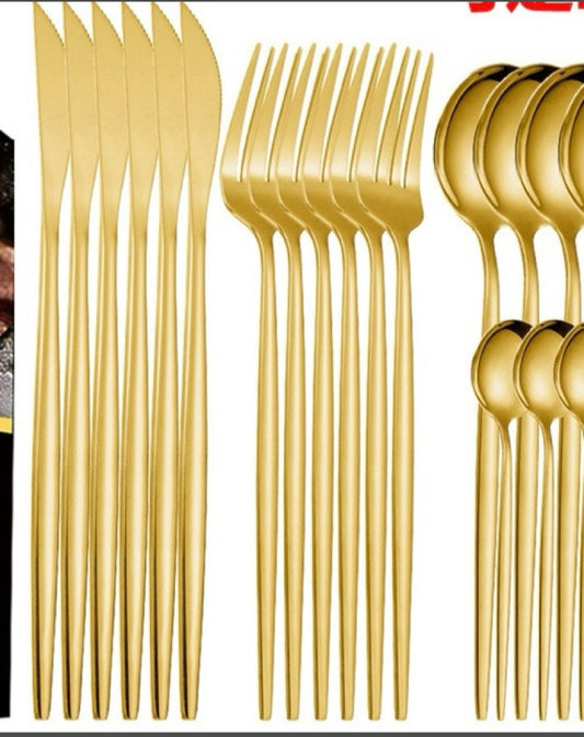 24 Piece Gold Cutlery Set 1