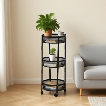 Multifunctional collapsible Three layer round trolley