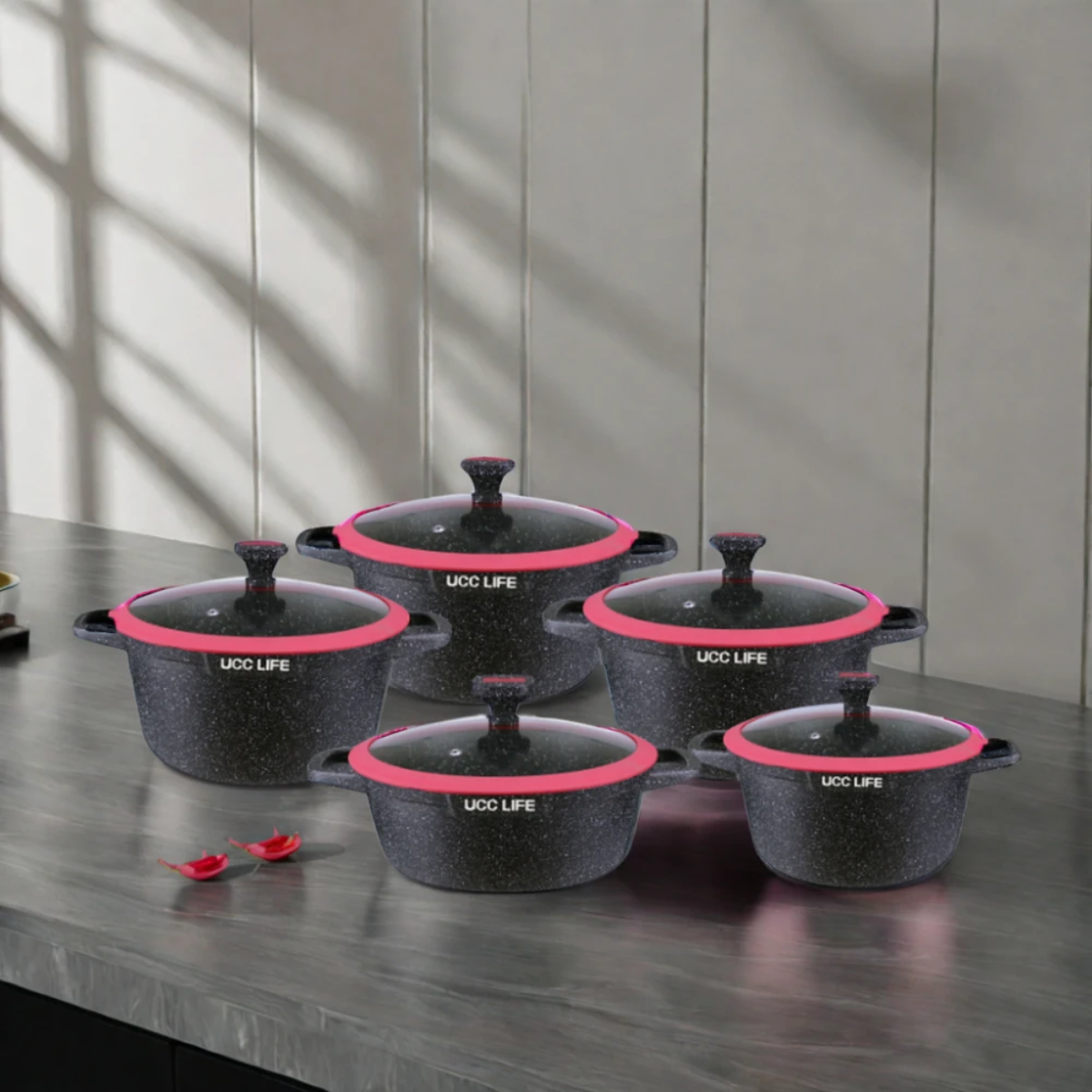 14 piece aluminium body with granite coating cookware set