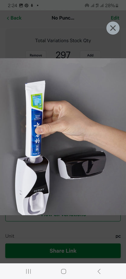 No Punch Wall Mounted Toothpaste Squeezer With  Toothbrush Holder