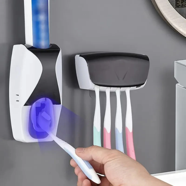 No Punch Wall Mounted Toothpaste Squeezer With  Toothbrush Holder