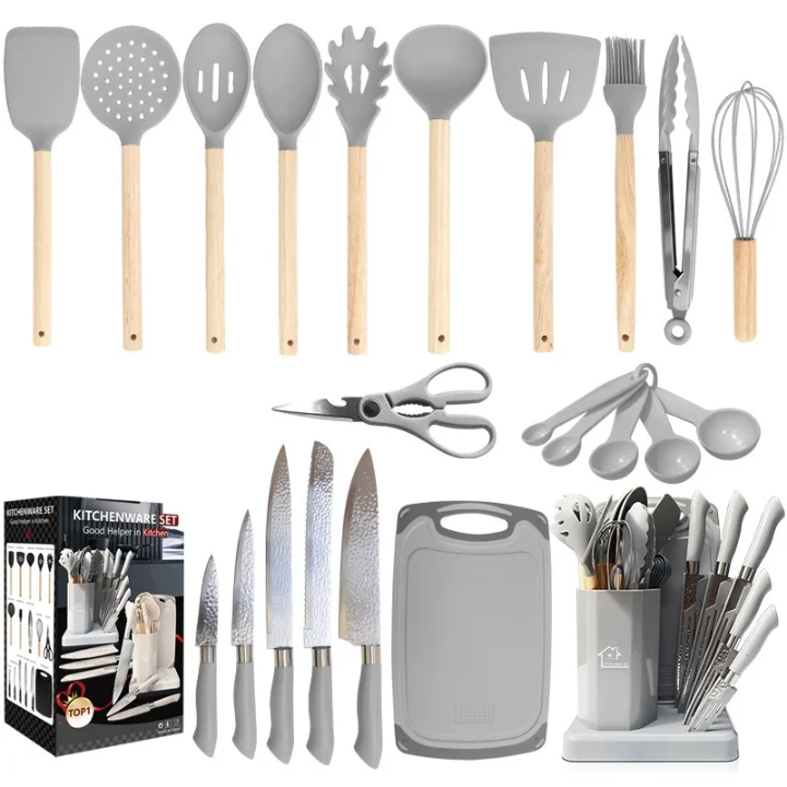 New design silicone spoons and knives set with chopping board