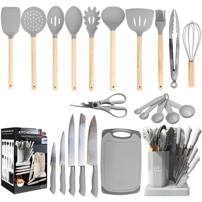 New design silicone spoons and knives set with chopping board
