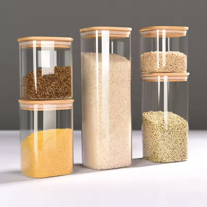 Square Shaped Borosilicate Glass Jar with Bamboo Lid