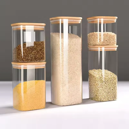 Square Shaped Borosilicate Glass Jar with Bamboo Lid