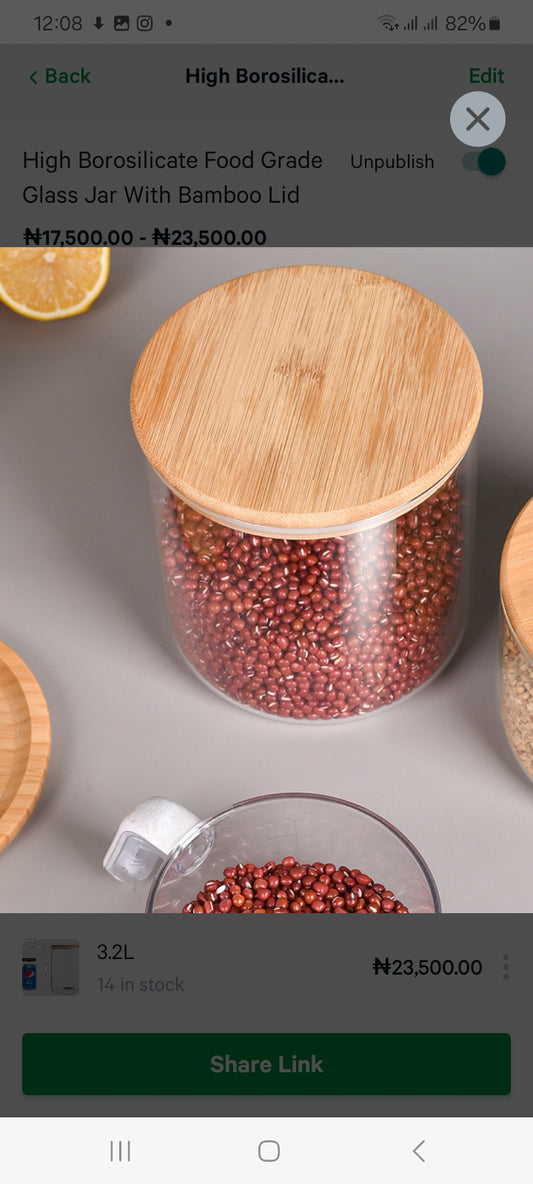Round Borosilicate Glass food storage jar with Bamboo Lid