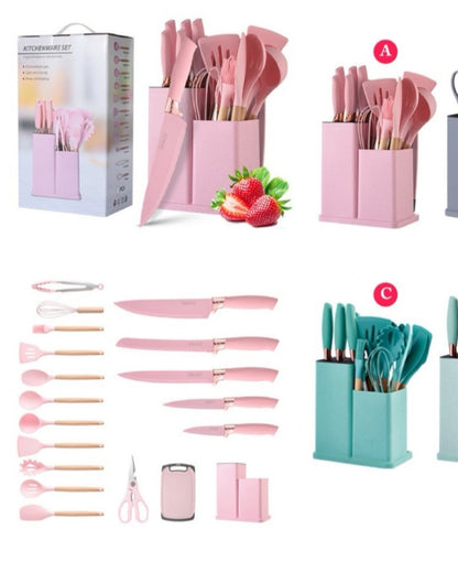 19 pcs Curved silicone spoon and knife set