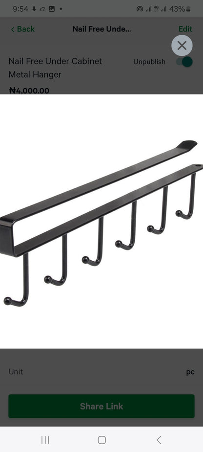 Nail Free Under Cabinet Metal Hanger