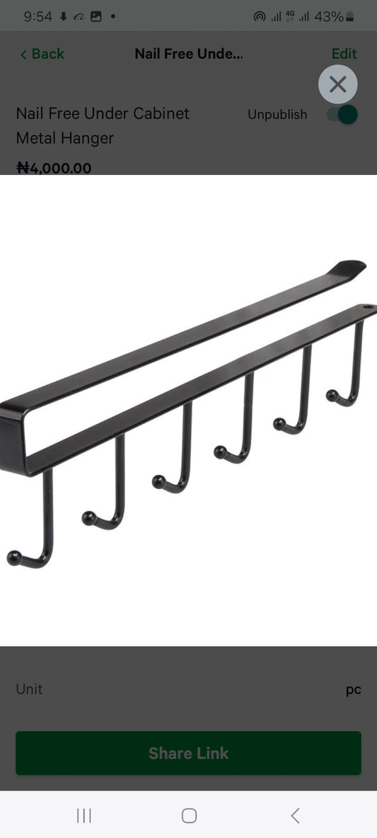 Nail Free Under Cabinet Metal Hanger