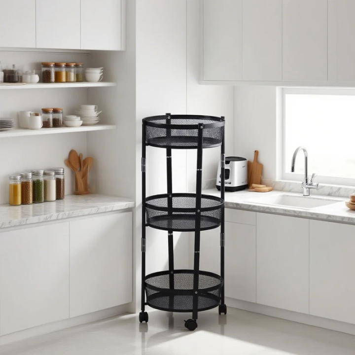 Multifunctional collapsible Three layer round trolley