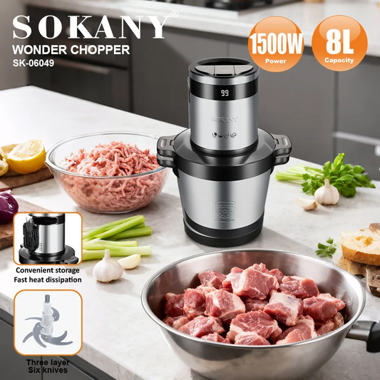 New 1,500 watts digital display 8L Sokany Electric Meat Grinder and Multipurpose food Processor with Sleek design. 6049