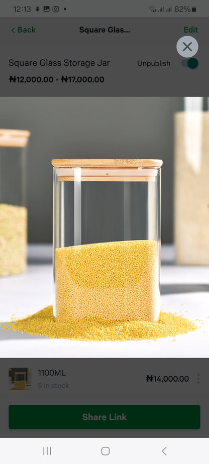Square Shaped Borosilicate Glass Jar with Bamboo Lid