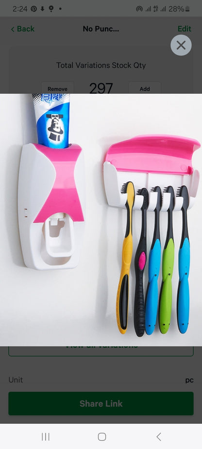 No Punch Wall Mounted Toothpaste Squeezer With  Toothbrush Holder