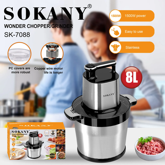 8L Sokany Electric Yam Pounder. 1,500watts powerful Meat Grinder, Multipurpose food Processor 7088