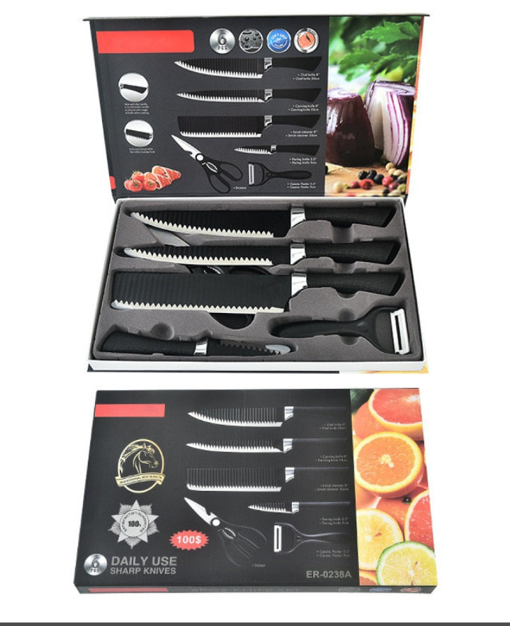 6 pieces coated steel knife set