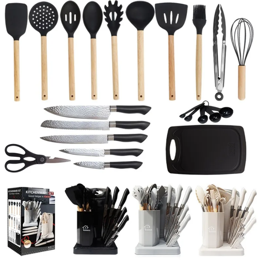 New design silicone spoons and knives set with chopping board