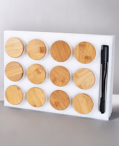 12 piece spice bamboo jar set with measuring spoon and labels