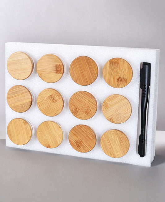 12 piece spice bamboo jar set with measuring spoon and labels